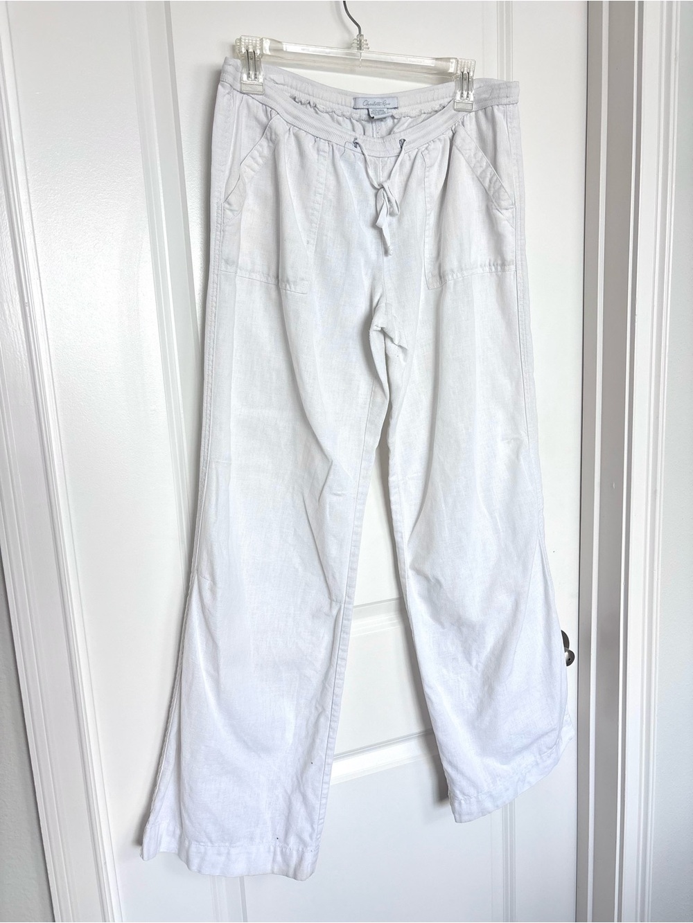 White Linen Cotton blend Wide Leg Pants Coastal Grandmother Resort Wear Large